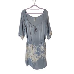 Petticoat Alley Delicate Silk Gray Floral Abstract Off Shoulder Mini Dress Small